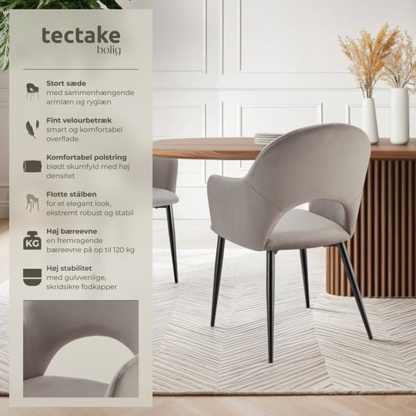 Stol Sachel, velour, polstret, 120 kg - taupe,Sæt med 2 stk.
