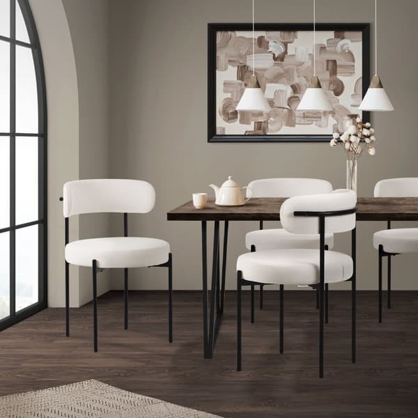 Spisebordsstol sæt af 2 med teddystof med ryglæn hvid Køkkenstol ML design