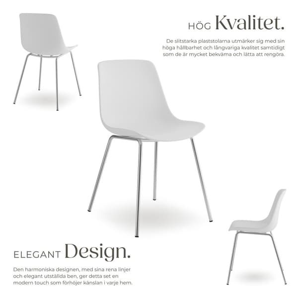 Plaststolar Mave, ergonomisk, 120 kg - vit/krom, Uppsättning om 4