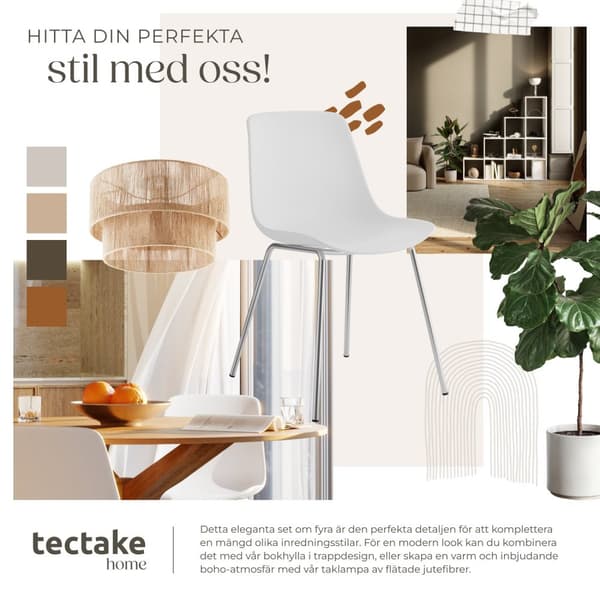 Plaststolar Mave, ergonomisk, 120 kg - vit/krom, Uppsättning om 4