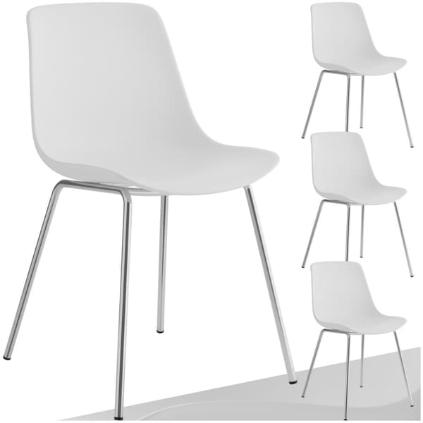 Plaststolar Mave, ergonomisk, 120 kg - vit/krom, Uppsättning om 4