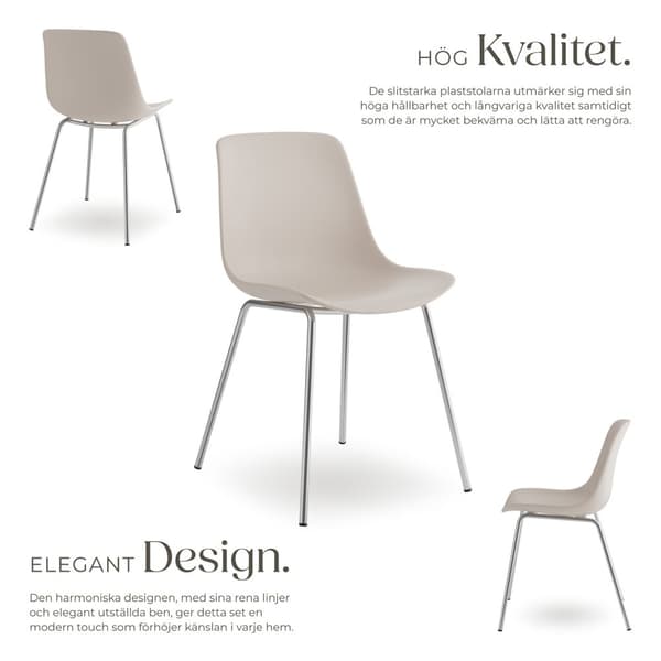 Plaststolar Mave, ergonomisk, 120 kg - taupe/krom, Uppsättning om 6