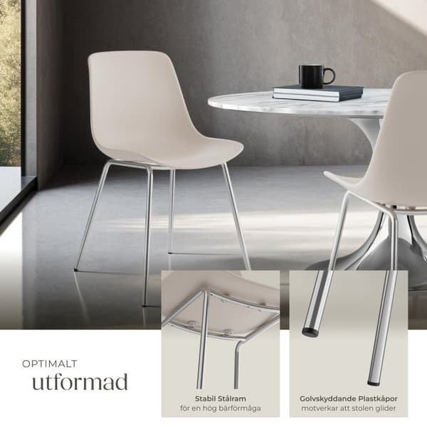 Plaststolar Mave, ergonomisk, 120 kg - taupe/krom, Uppsättning om 6