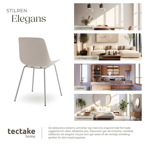 Plaststolar Mave, ergonomisk, 120 kg - taupe/krom, Uppsättning om 6