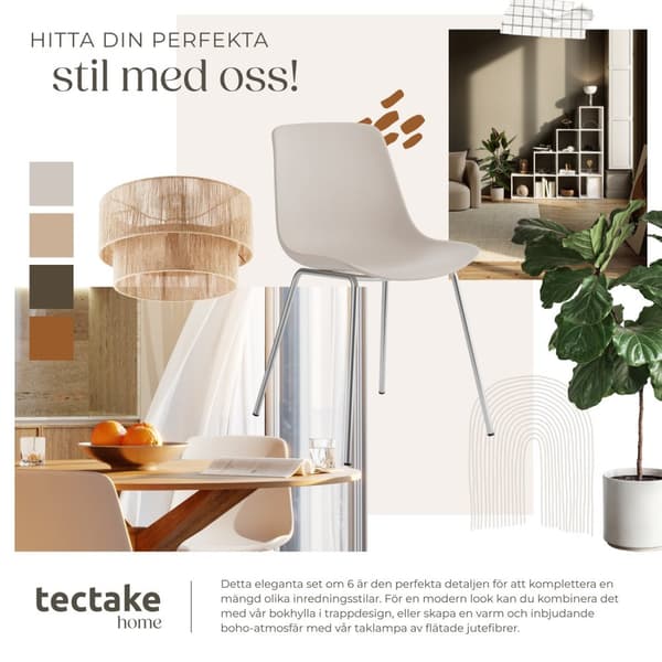 Plaststolar Mave, ergonomisk, 120 kg - taupe/krom, Uppsättning om 6
