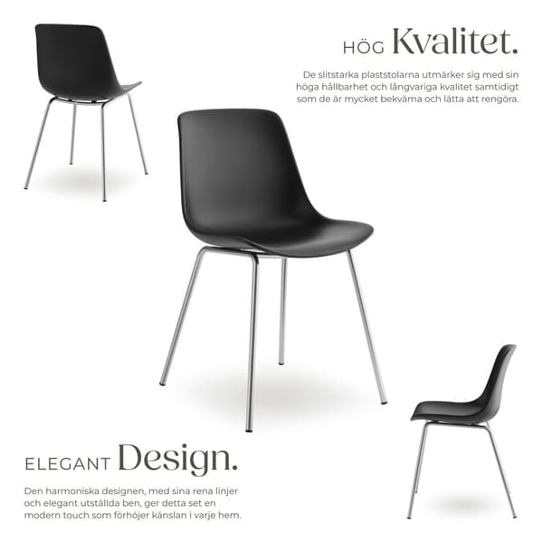 Plaststolar Mave, ergonomisk, 120 kg - svart/krom, Uppsättning om 6