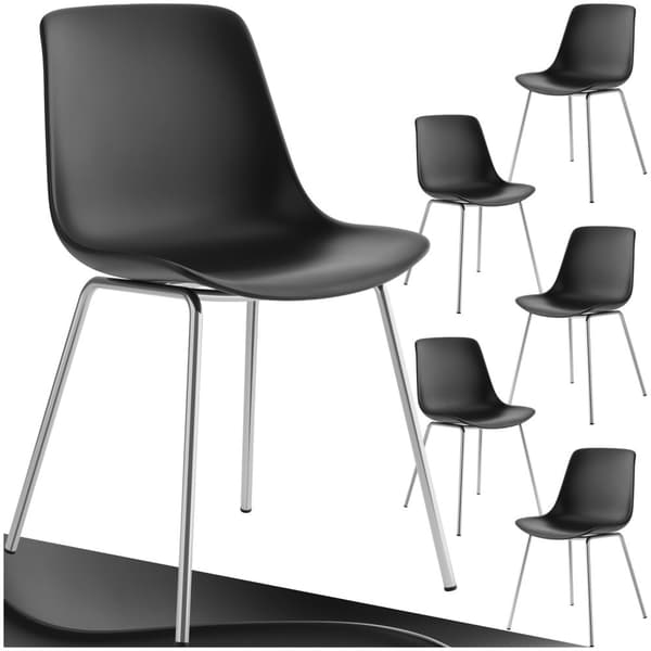 Plaststolar Mave, ergonomisk, 120 kg - svart/krom, Uppsättning om 6