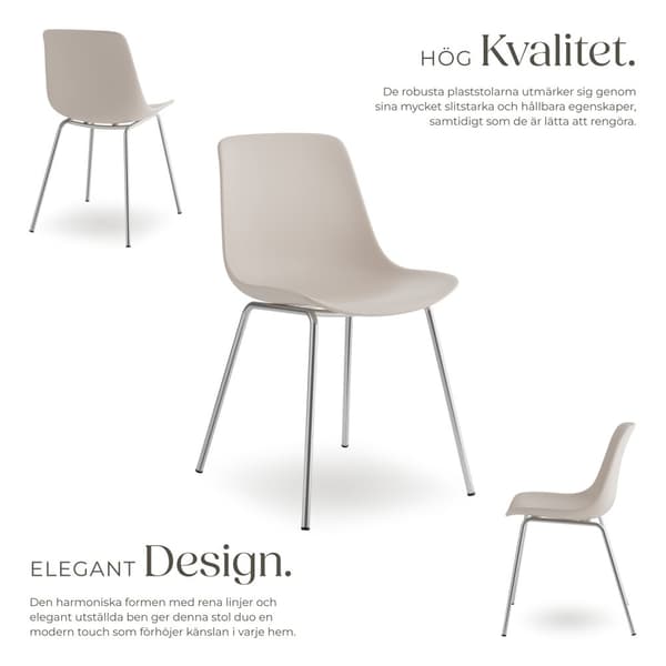 Plaststolar Mave, ergonomisk, 120 kg - taupe/krom, Uppsättning av 2