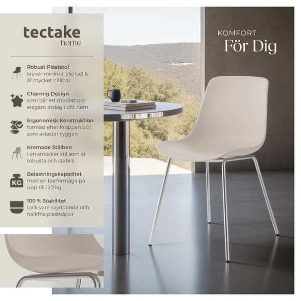 Plaststolar Mave, ergonomisk, 120 kg - taupe/krom, Uppsättning av 2