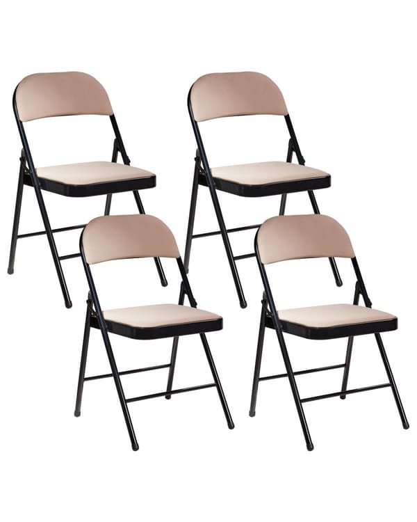 Sett med 4 Sammenleggbare Stoler Beige Grå Metall med Svart Ramme Polstret Stoffsete og -rygg Brettbare Stoler