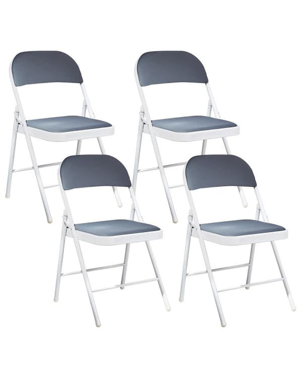 Sett med 4 Sammenleggbare Stoler Beige Metall med Hvit Ramme Polstret Stoffsete og -rygg Brettbare Stoler