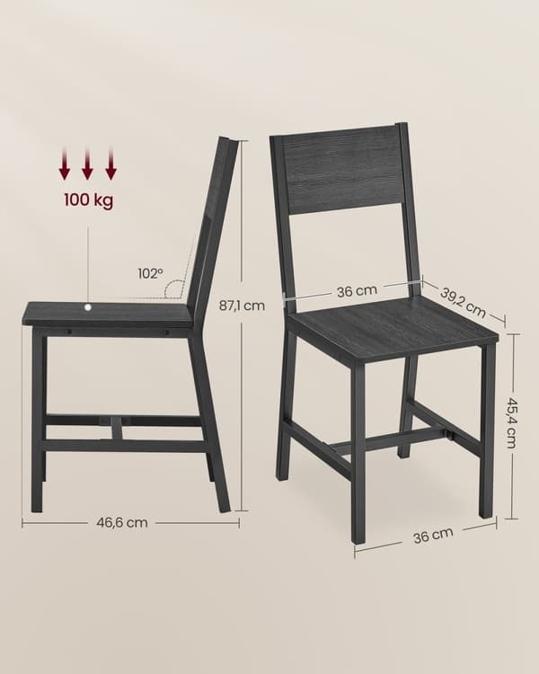 Rootz sæt med 2 spisestuestole - moderne stole - spånplade stålkonstruktion - Ergonomiske sæder - 36 cm x 46,6 cm x 87,1 cm