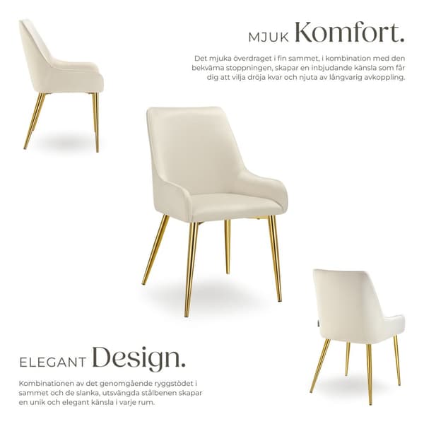 Stoppad stol Avane, i sammet - beige, Uppsättning av 2