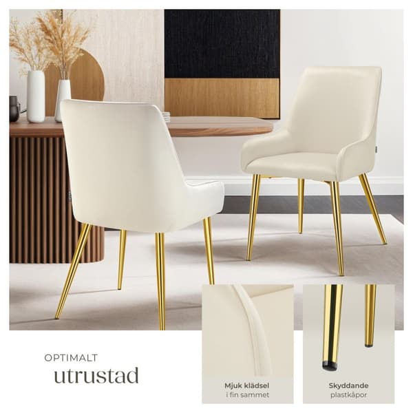 Stoppad stol Avane, i sammet - beige, Uppsättning av 2