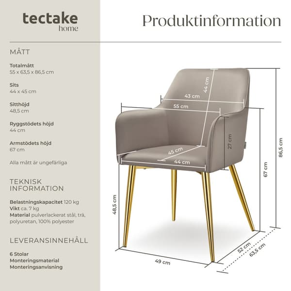 Fåtölj Avane, i sammet, stoppad - taupe, Uppsättning om 6