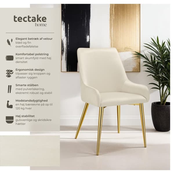 Spisebordsstol Avane, velour, bæreevne 120 kg - beige,Sæt med 4 stk.
