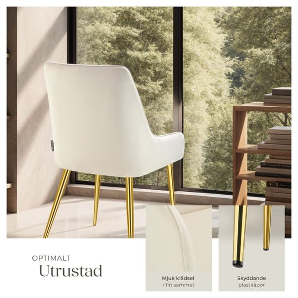 Stoppad stol Avane, i sammet - beige, Uppsättning om 6