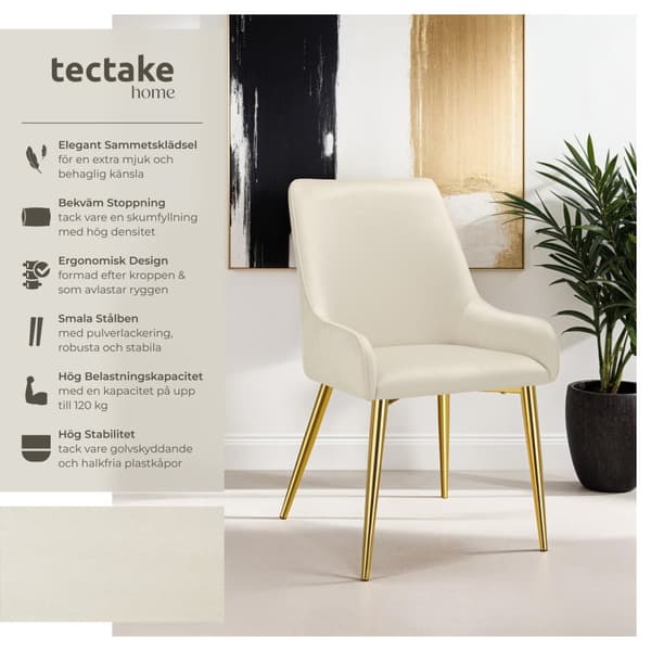 Stoppad stol Avane, i sammet - beige, Uppsättning om 6