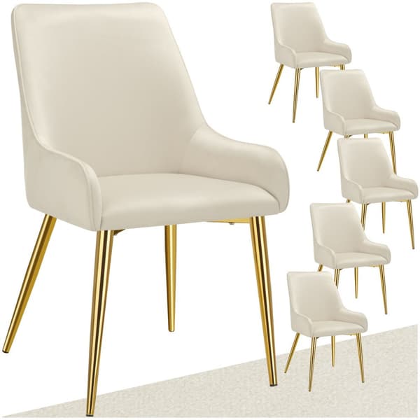 Stoppad stol Avane, i sammet - beige, Uppsättning om 6