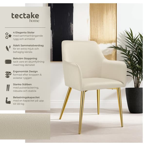 Fåtölj Avane, i sammet, stoppad - beige, Uppsättning om 4