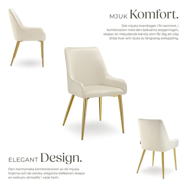 Stoppad stol Avane, i sammet - beige, Uppsättning om 4