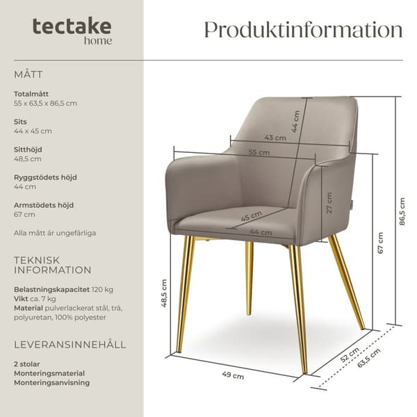 Fåtölj Avane, i sammet, stoppad - taupe, Uppsättning av 2