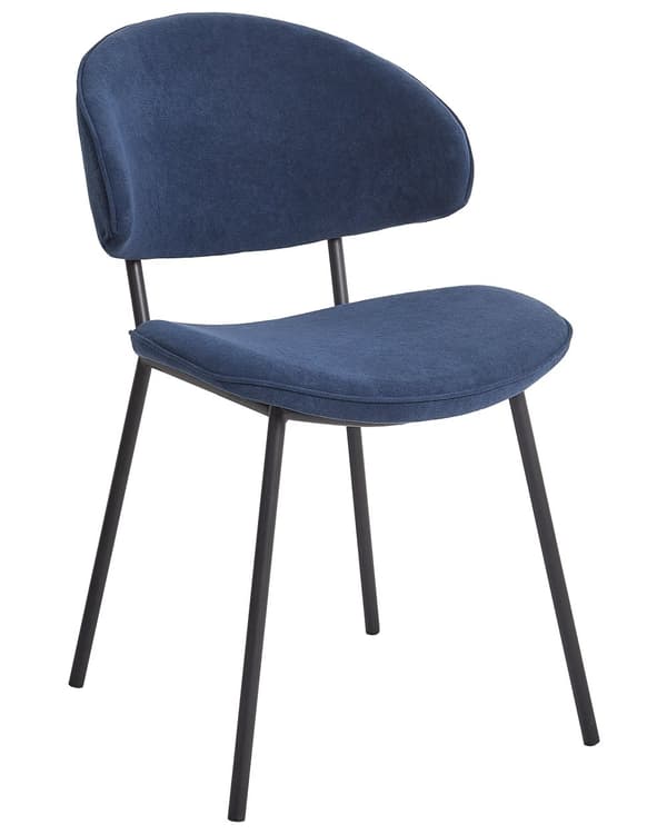 Matstolar 2 st Mörkblå Klädsel Tyg Svarta Metallben Utan Armstöd Böjda Ryggstöd Modern Samtida Design