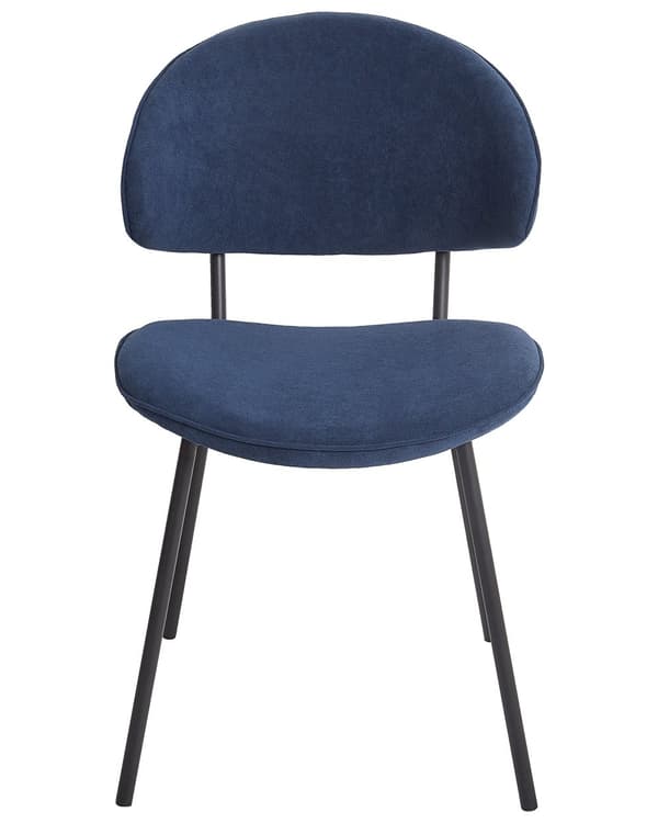 Matstolar 2 st Mörkblå Klädsel Tyg Svarta Metallben Utan Armstöd Böjda Ryggstöd Modern Samtida Design