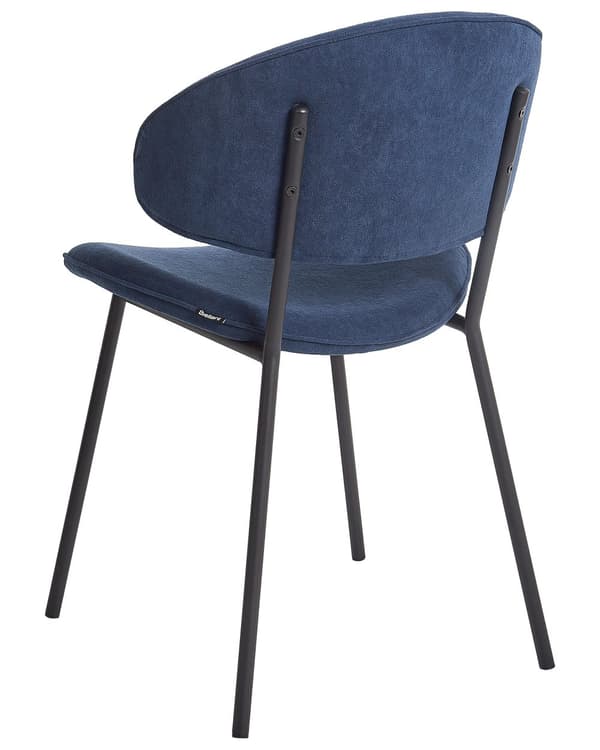 Matstolar 2 st Mörkblå Klädsel Tyg Svarta Metallben Utan Armstöd Böjda Ryggstöd Modern Samtida Design