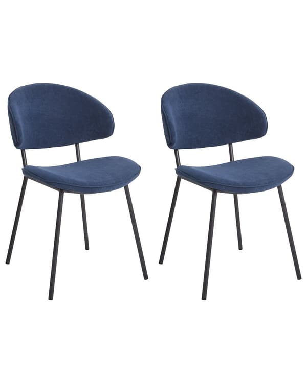 Matstolar 2 st Mörkblå Klädsel Tyg Svarta Metallben Utan Armstöd Böjda Ryggstöd Modern Samtida Design