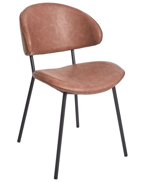 Spisebordsstol Brun Kunstlæder Sæt af 2 Cognac Læderstole til Spisestue Spisestuestol Moderne Stol med Stålben Spisestol Indretning