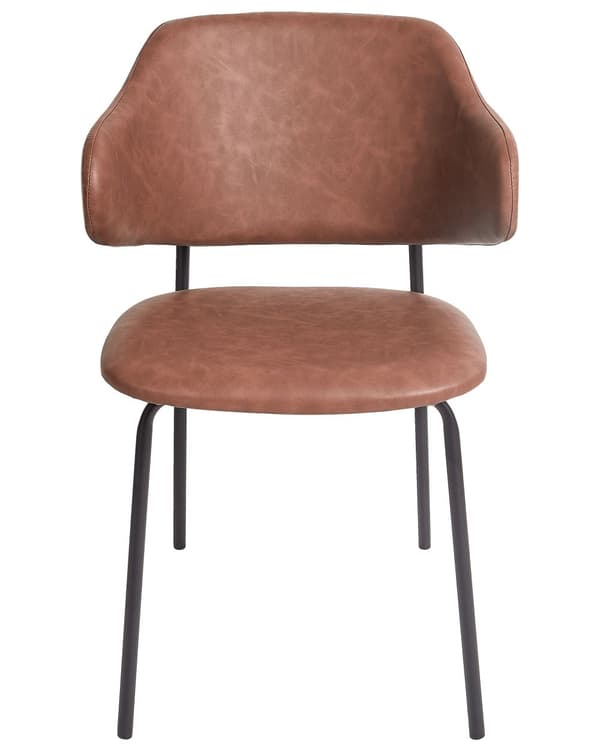 Matstolar 2 st Brun Klädsel Konstläder Svarta Metallben Utan Armstöd Böjda Ryggstöd Modern Samtida Design