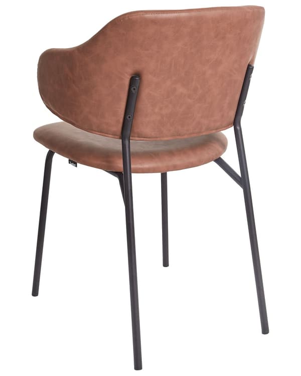 Matstolar 2 st Brun Klädsel Konstläder Svarta Metallben Utan Armstöd Böjda Ryggstöd Modern Samtida Design