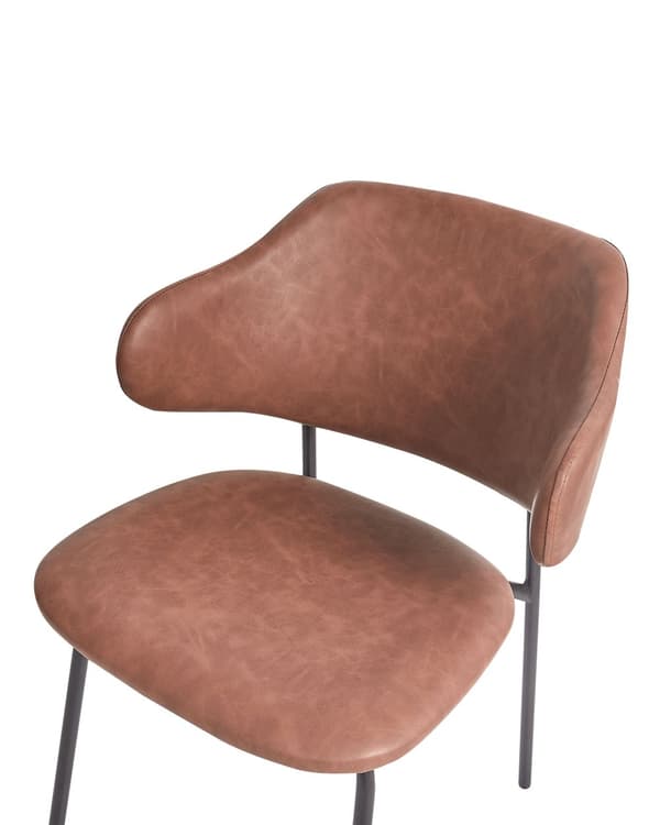 Matstolar 2 st Brun Klädsel Konstläder Svarta Metallben Utan Armstöd Böjda Ryggstöd Modern Samtida Design