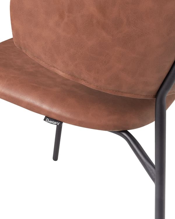 Matstolar 2 st Brun Klädsel Konstläder Svarta Metallben Utan Armstöd Böjda Ryggstöd Modern Samtida Design