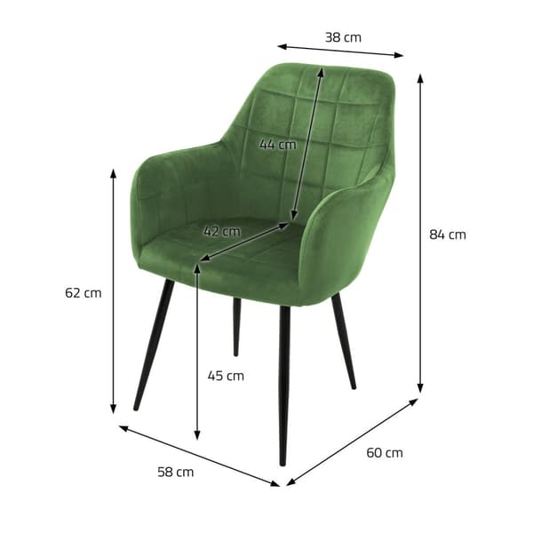 Spisebordsstol sæt med 6 stk. med ryglæn og armlæn salvie Køkkenstol med mikrofiberfløjlsbetræk ML-design