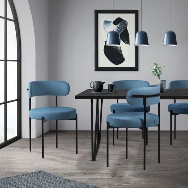 Matstol set om 4 med teddy tyg med ryggstöd Blå köksstol ML-Design
