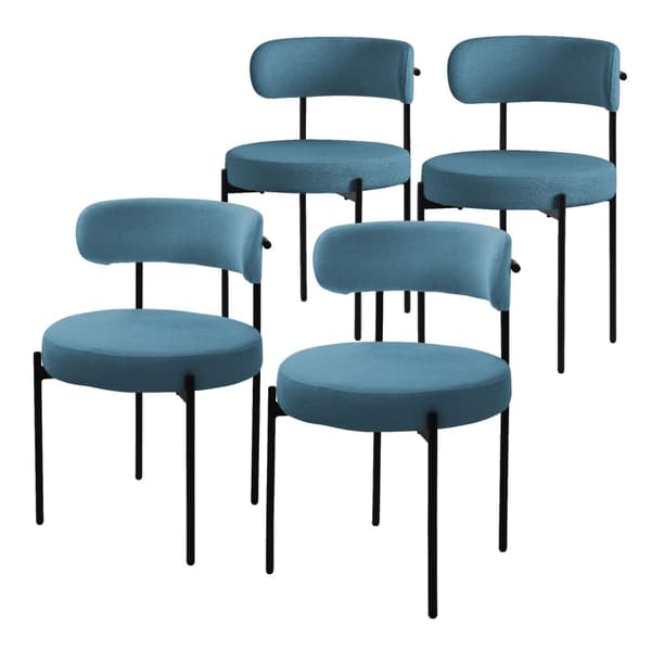 Matstol set om 4 med teddy tyg med ryggstöd Blå köksstol ML-Design