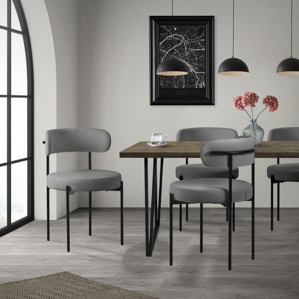 Matstol set om 6 med teddy tyg med ryggstöd grå Köksstol ML-Design