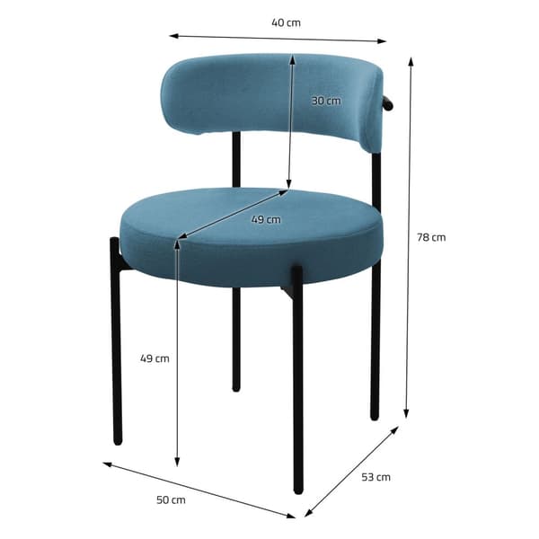 Spisebordsstol sæt af 6 med teddystof med ryglæn Blå køkkenstol ML-Design