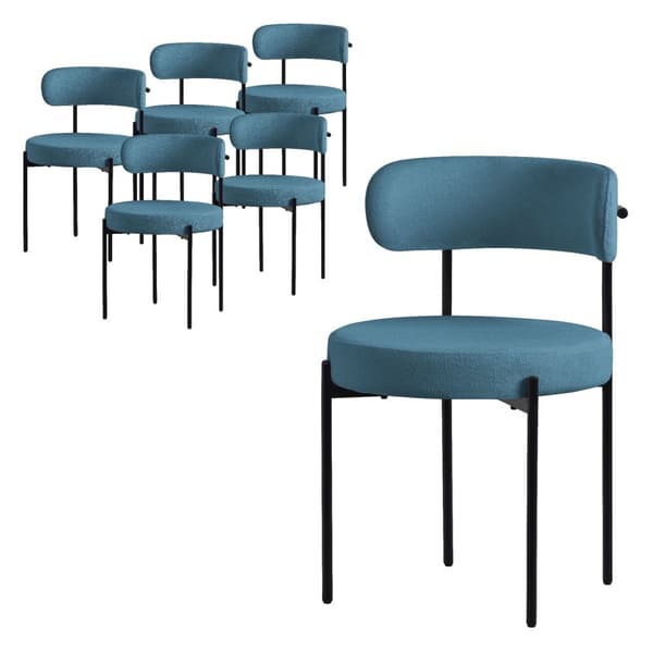 Matstol set om 6 med teddy tyg med ryggstöd Blå köksstol ML-Design