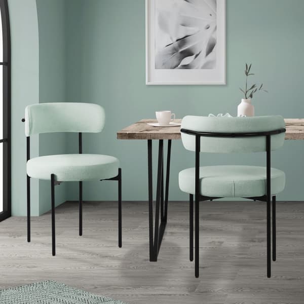 Matstol set om 2 med teddy tyg med ryggstöd grön Köksstol ML-Design