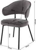 Miniatyrbillede 3 af 8: Rootz spisestuestol - Køkkenstol - Fløjlssæde - Metalstel - 54cm x 83,5cm 52cm - Ergonomisk ryglæn - Stilfulde armlæn - 120 kg Kapacitet