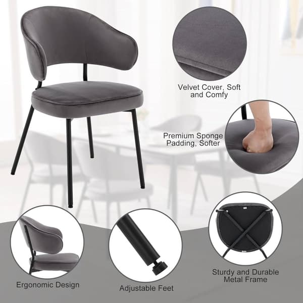Rootz spisestuestol - Køkkenstol - Fløjlssæde - Metalstel - 54cm x 83,5cm 52cm - Ergonomisk ryglæn - Stilfulde armlæn - 120 kg Kapacitet