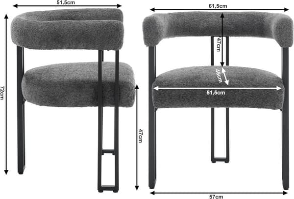 Rootz Spisestuestol - Køkkenstol - Sidestol - Chenillestof - Metalben - 61,5 cm x 72 cm x 51,5 cm