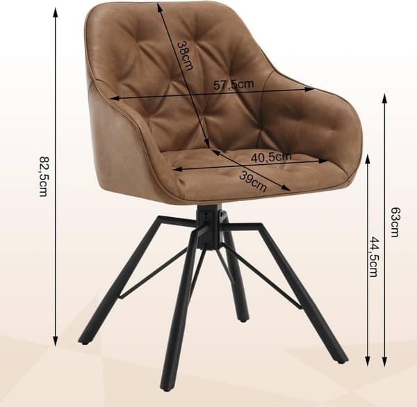 Rootz matstol - köksstol - vridbar fåtölj - bekväma sittplatser - 57,5 cm x 82,5 cm x 53 cm