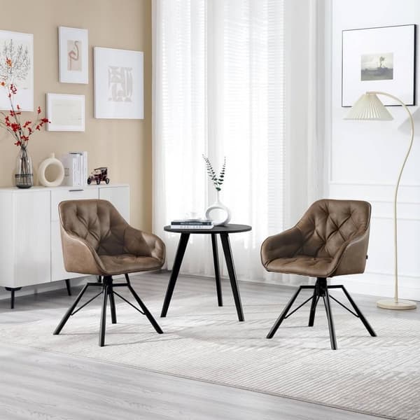 Rootz Matstol - Vridbar Fåtölj - Köksstol - Imiterat läder - 57,5 ​​cm x 82,5 cm x 53 cm - Brun & Ljusbrun