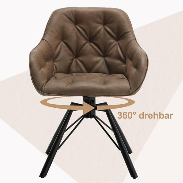 Rootz Matstol - Vridbar Fåtölj - Köksstol - Imiterat läder - 57,5 ​​cm x 82,5 cm x 53 cm - Brun & Ljusbrun