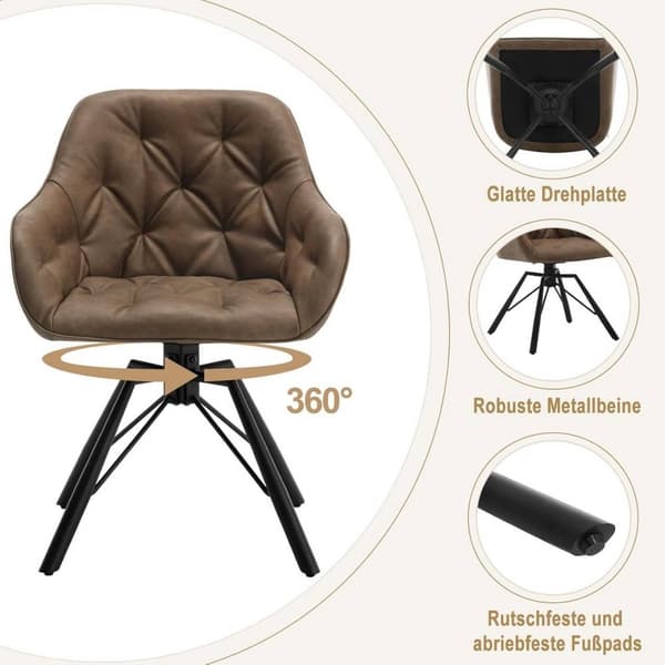 Rootz Matstol - Vridbar Fåtölj - Köksstol - Imiterat läder - 57,5 ​​cm x 82,5 cm x 53 cm - Brun & Ljusbrun