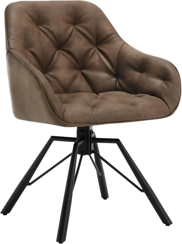 Rootz Matstol - Vridbar Fåtölj - Köksstol - Imiterat läder - 57,5 ​​cm x 82,5 cm x 53 cm - Brun & Ljusbrun